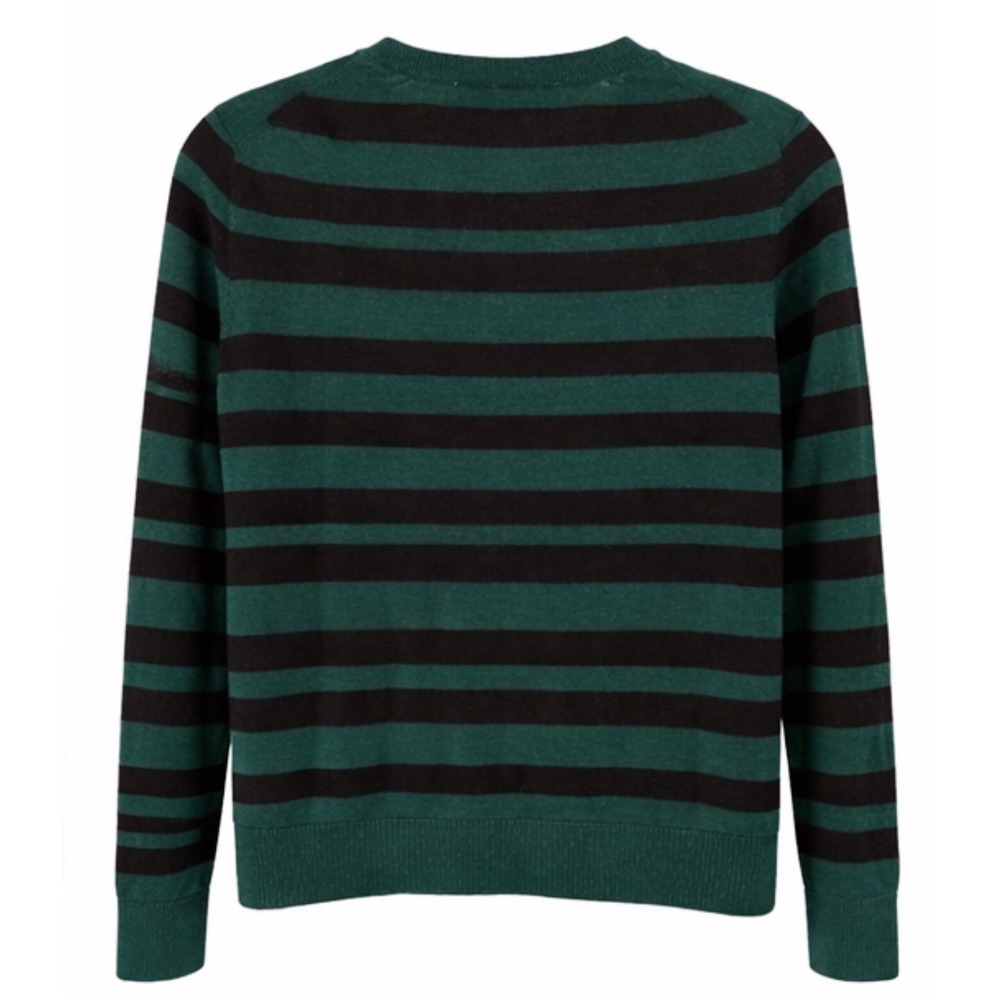LOFT Womens Striped Crewneck Cardigan Sweater Green Black Button Front Large - Picture 3 of 5